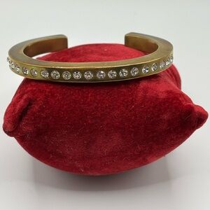 Patricia Locke Signed Gold Plated Pewter Cuff Bracelet 21 Swarovski Crystals
